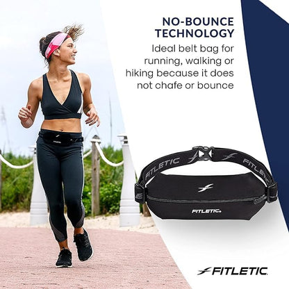 Fitletic Active Lifestyle Fanny Pack & Mini Sports Running Belt For Men & Women – Lightweight, Low Profile- Ultra-Soft Expandable Lycra Pouch - Fits All Phones – Inner Pocket - color: Black & Green