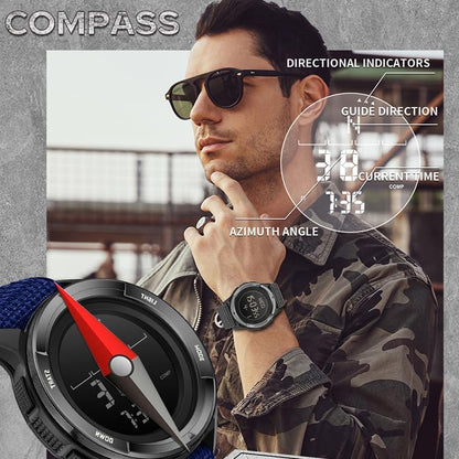 findtime Men's Digital Watch Pedometer Step Counter Watches Military Compass Waterproof Wrist Watch Tactical Sport Watch Calories Counter Pacer Running Wristwatch LED Light Stopwatch Countdown - color: Black_2197