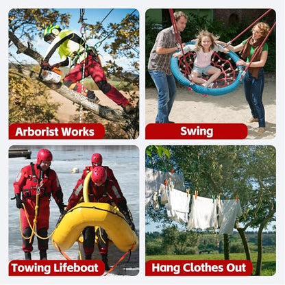 1/2in x 150ft Double Braided Arborist Rigging Rope, 48 Strands Polyester 8000LBS Heavy Duty Climbing Bull Rope for Tree Swing Rappelling Rescue Camping - size: 1/2in x 150ft, style: Red