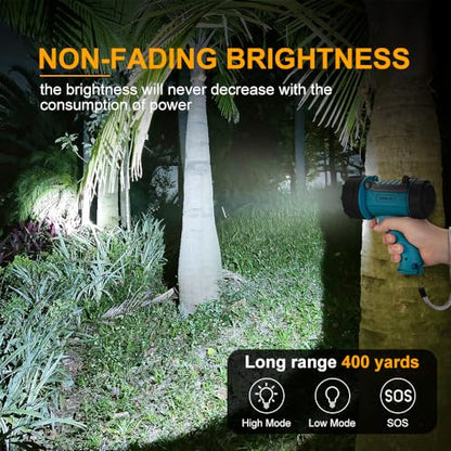YIERBLUE Rechargeable Spotlight Flashlight 2000,000 Lumen IP67 Waterproof