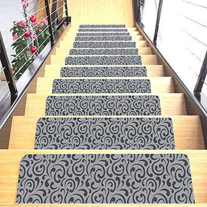 Set of 7 Stair Treads Ultra-Thin with Non Slip Rubber Backing 9”x26”, Gray 7 Pieces - color: Grey, size: Design #3