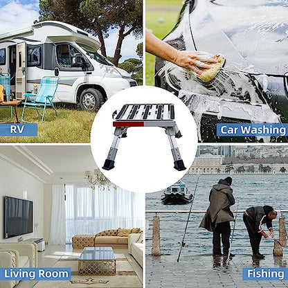 Homeon Wheels Adjustable Iron RV Step Stool, Folding Non-Slip Platform - color: Iron Sliver