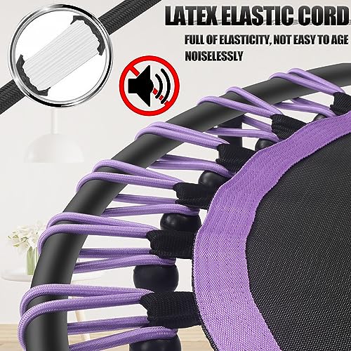 Newan 40" Silent Mini Trampoline with Adjustable Handle Bar Fitness Trampoline Bungee Rebounder Jumping Cardio Trainer Workout for Adults - Max Limit 330 lbs - color: purple
