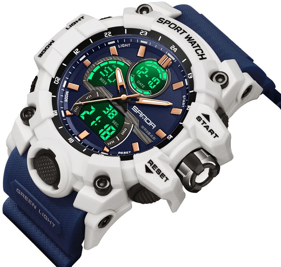 FANMIS Men Sports Outdoor Watch Analog Digital Multifunctional Black Watch - color: Y Blue