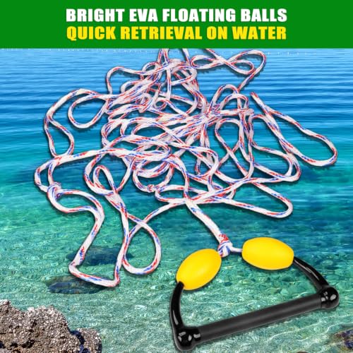 Dolibest 75FT Floating Water Ski Rope with Comfortable Handle, 4-Section Adjustable Wakeboard Tow Rope for Wakeboarding,Waterskiing,Kneeboarding & Tubing, 1600LB Strength & Reinforced End - color: White + Red + Blue (with Float Ball)