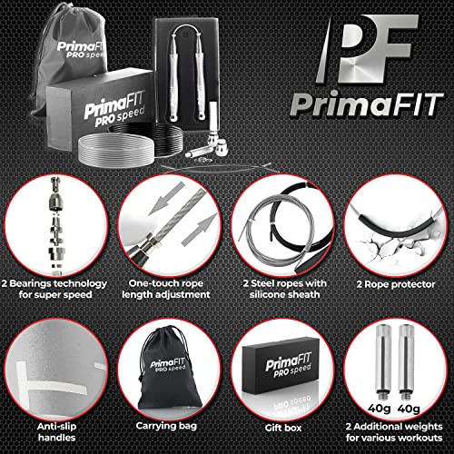PrimaFIT Pro Speed Jump Rope for Adults, Weighted Skipping Rope for Boxing - color: Silver
