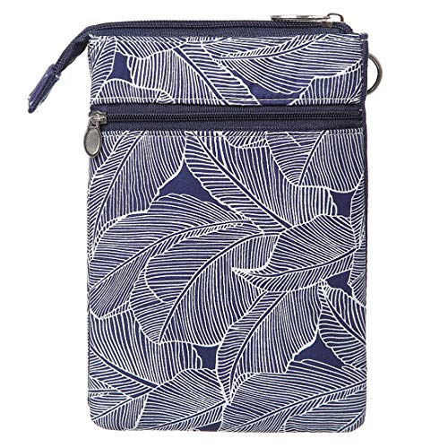 LassZone Canvas Cute Crossbody Bags for Women Mini Shoulder Handbag Cell Phone Purse Wallet Leaves Pattern Coin Pouch - color: Blue