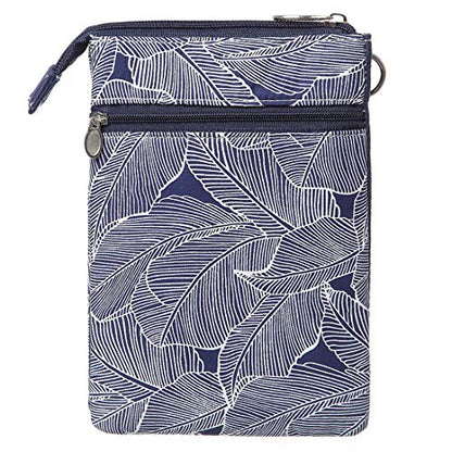 LassZone Canvas Cute Crossbody Bags for Women Mini Shoulder Handbag Cell Phone Purse Wallet Leaves Pattern Coin Pouch - color: Blue