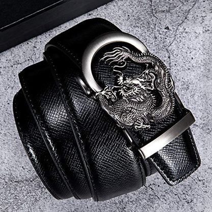 Dubulle Mens Ratchet Belt Gold Click Buckle Adjustable Leather Belts - color: Ancient Silver Dragon, size: Adjustable from 36" to 45" Waist