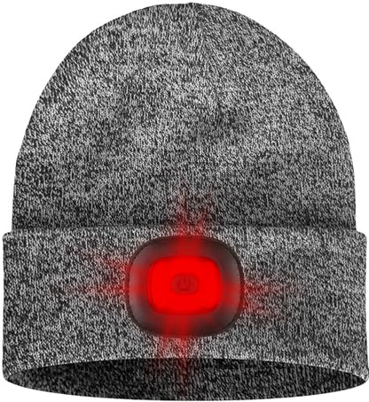 ATNKE LED Lighted Beanie Hat,USB Rechargeable 8 LED Red Glow Flashing Alarm Running Headlamp Cap Gifts for Men and Women - color: #Blended Black White