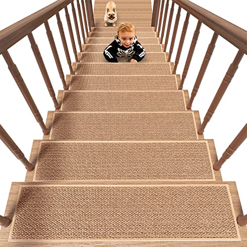 PADOOR Non Slip Stair-Treads, Rubber Backing Stair-Runners for Wooden Steps - size: 15pcs, style: Beige