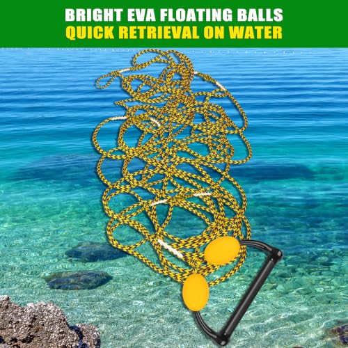 Dolibest 75FT Floating Water Ski Rope with Comfortable Handle, 4-Section Adjustable Wakeboard Tow Rope for Wakeboarding,Waterskiing,Kneeboarding & Tubing, 1600LB Strength & Reinforced End - color: Yellow+ Black & Float Ball