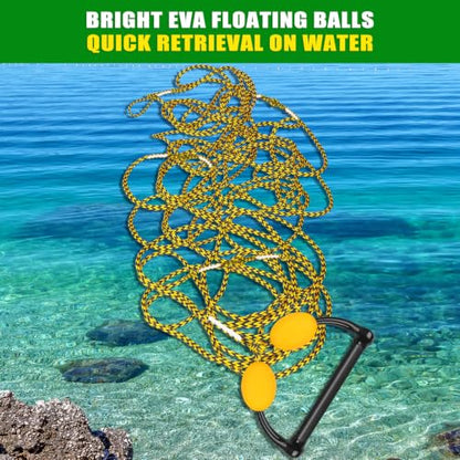Dolibest 75FT Floating Water Ski Rope with Comfortable Handle, 4-Section Adjustable Wakeboard Tow Rope for Wakeboarding,Waterskiing,Kneeboarding & Tubing, 1600LB Strength & Reinforced End - color: Yellow+ Black & Float Ball