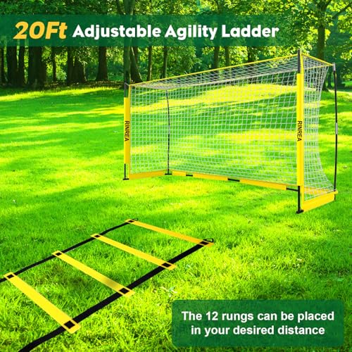 RINREA Portable Soccer Goal, Soccer Nets for Backyard with Agility Ladder - color: 14×7ft Yellow