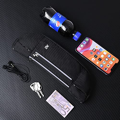 Peicees Fanny Pack with Water Bottle Holder Waist Bag for Men Women Water Resistant Lightweight Reflective Adjustable Running Belt Headphone Bag Travel Pocket for Outdoor Camping Fitness Hiking - color: New Black