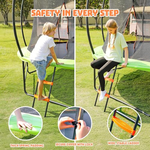 Yohood Trampoline Outdoor 12FT 14FT, Recreational Trampolines with Enclosure Net and Ladder, ASTM Approved for Kids and Adults, with Additional 8 Stabilizer Bars and Anti-Rust Coated Galvanized Frame - size: 12 Feet
