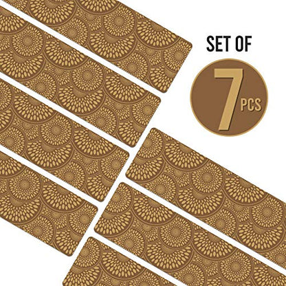 Set of 7 Stair Treads Ultra-Thin with Non Slip Rubber Backing 9”x26”, Mocha/Light Brown Color - 7 Pieces - color: Mocha, size: Design #1