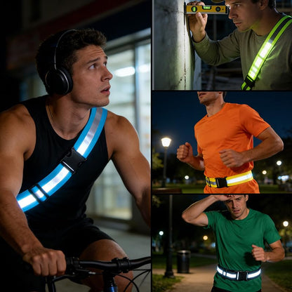 5-Piece Reflective Belt and Sash Set for Nighttime Running Safety and Visibility Adjustable Lightweight Vest and Waist Glow Straps for Running and Cycling Suitable for Women, Men, and Kids