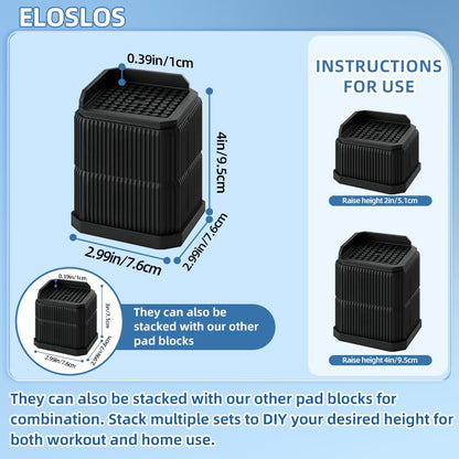 4 Pack Stackable Treadmill Riser Blocks, for Gym and Home Use - color: Black, size: 2 layer(4nches)