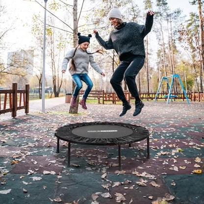 HolaHatha Foldable Mini Trampoline Fitness Rebounder for Home Gym Workouts – with 5-Level Adjustable Handle, Heavy-Duty Steel Frame, Portable Design, and Supports up to 440 Pounds