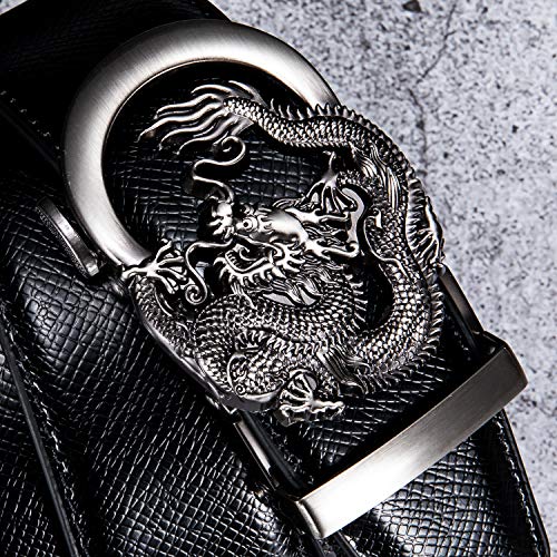 Dubulle Mens Ratchet Belt Gold Click Buckle Adjustable Leather Belts - color: Ancient Silver Dragon, size: Adjustable from 24" to 38" Waist