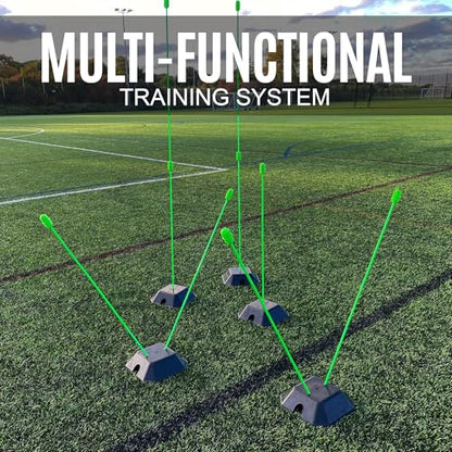 QUICKPLAY Pro Agility Poles Set of 10 - Adjustable 3ft to 6ft - size: Set of 10 Agility Poles + set of 5 base weights