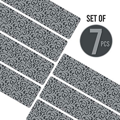 Set of 7 Stair Treads Ultra-Thin with Non Slip Rubber Backing 9”x26”, Gray 7 Pieces - color: Grey, size: Design #3