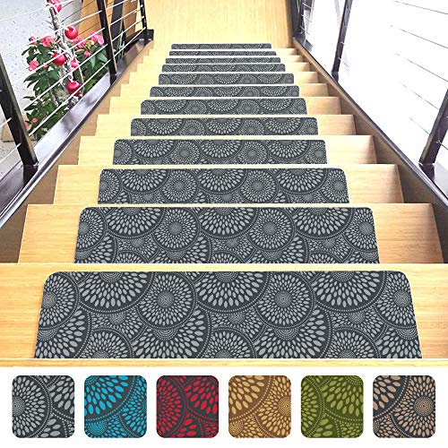 Set of 7 Stair Treads Ultra-Thin with Non Slip Rubber Backing 9”x26”, Gray 7 Pieces - color: Grey, size: Design #1