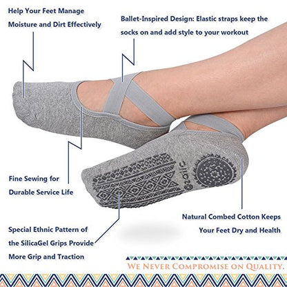 Ozaiic Pilates Socks for Women Non Slip Grip Yoga Barefoot Indoor Workout - color: 2p- Black/Gray