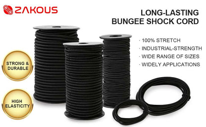 Strong and Durable Bungee Cord Roll - 1/4" x 100ft Elastic Cord, Kayak Stretch String Rope, Bungee Shock Cords for Repairing Tent Poles, DIY, Tie Downs, Black - size: 1/4" x 100ft