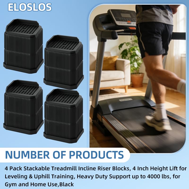 4 Pack Stackable Treadmill Riser Blocks, for Gym and Home Use - color: Black, size: 2 layer(4nches)