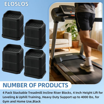 4 Pack Stackable Treadmill Riser Blocks, for Gym and Home Use - color: Black, size: 2 layer(4nches)