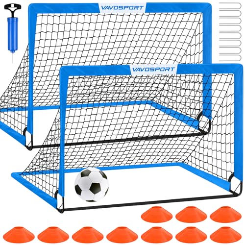 VAVOSPORT Kids Soccer Goals for Backyard Set of 2,Soccer Training Equipment - color: 4-Blue, style: 5 ft x 3.6 ft