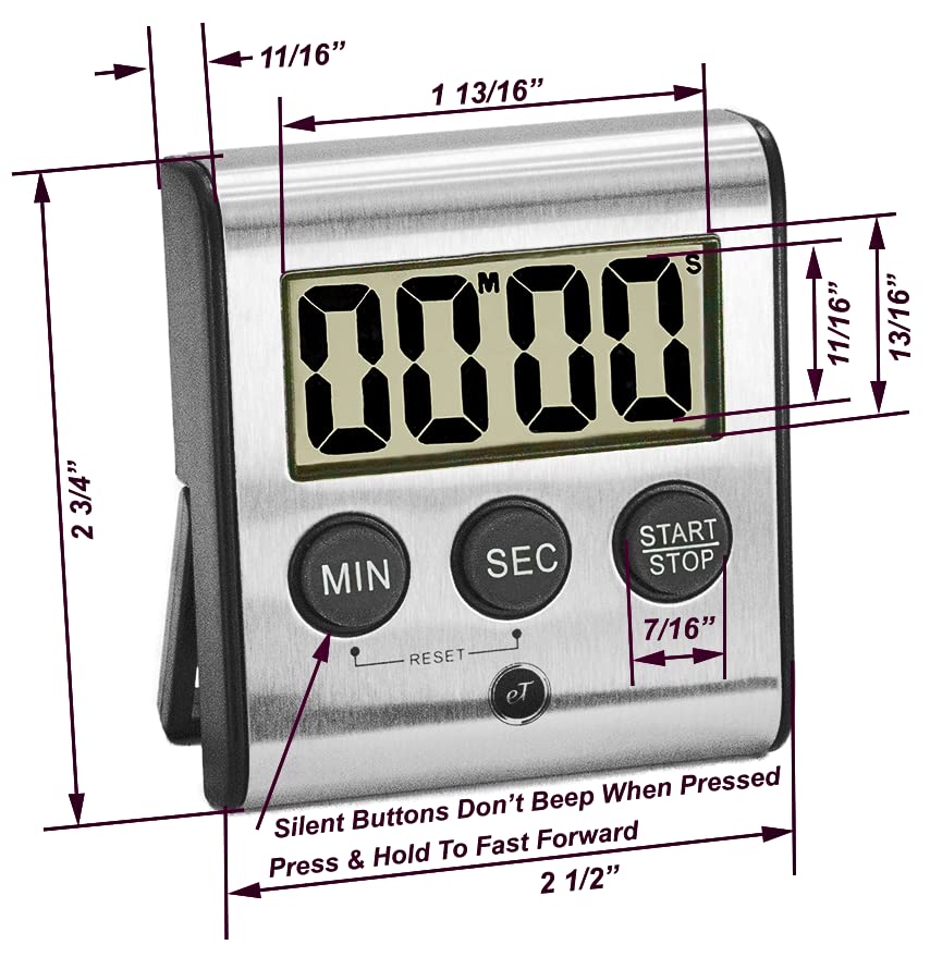 Elegant Digital Kitchen Timer Stainless Steel - Loud Alarm - Model eT-23 - size: eT-23