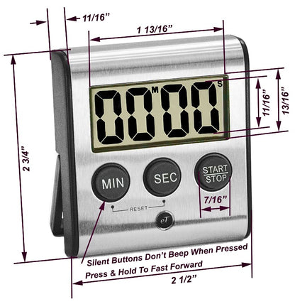 Elegant Digital Kitchen Timer Stainless Steel - Loud Alarm - Model eT-23 - size: eT-23