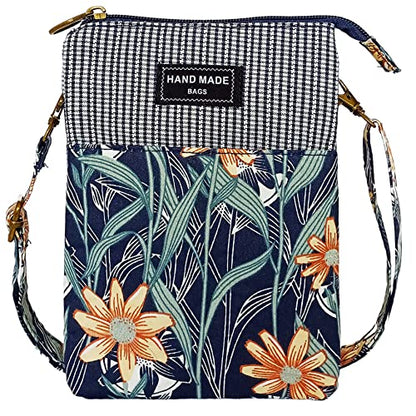 LassZone Canvas Cute Crossbody Bags for Women Mini Shoulder Handbag Cell Phone Purse Wallet Leaves Pattern Coin Pouch - color: Style 2:blue