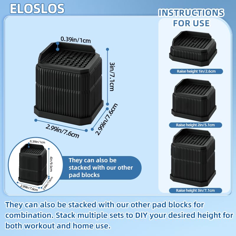 4 Pack Stackable Treadmill Riser Blocks, for Gym and Home Use - color: Black, size: 2 layer(3nches)