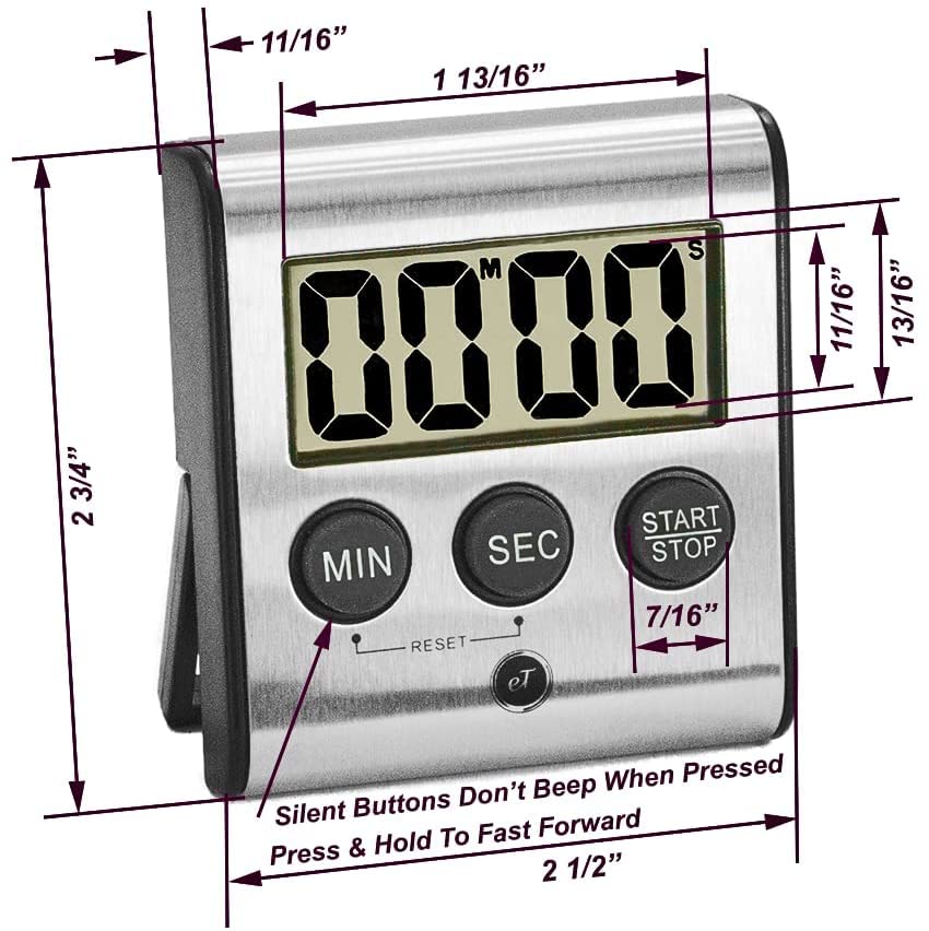 Elegant Digital Kitchen Timer Stainless Steel - Loud Alarm - Model eT-23 - size: 6-Pack eT-23