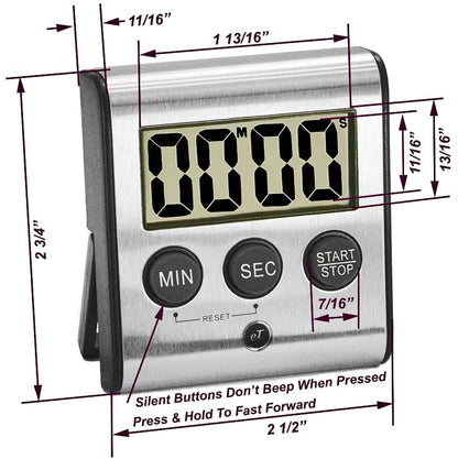 Elegant Digital Kitchen Timer Stainless Steel - Loud Alarm - Model eT-23 - size: 6-Pack eT-23