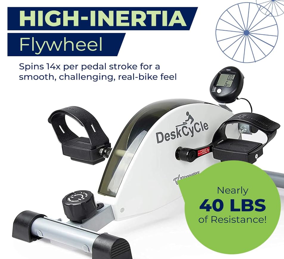 DeskCycle Under Desk Bike Pedal Exerciser - Stationary Bikes for Home & Office - Standard and Adjustable Height Versions - size: Standard Height, style: White