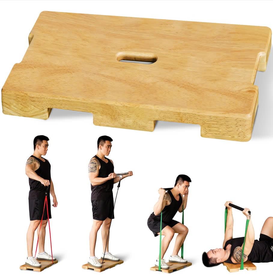 (Patent: D1088151) Wood Fitness Board, Exercise Platform or Wooden Exercise Board for Resistance Band Exercises, Resistance Band Workout, Stretching, Strength, Flexibility and Balance for Body HomeGym