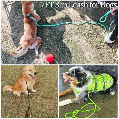 MayPaw Slip Lead Control Leash for Dogs No Pull, 13+ Colors Classic Dog Lead 7FT Pet Slip Leash, 1/4” Rope Leashes for Small Medium Animals (7ft*1/4", Dark Green) - color: dark green