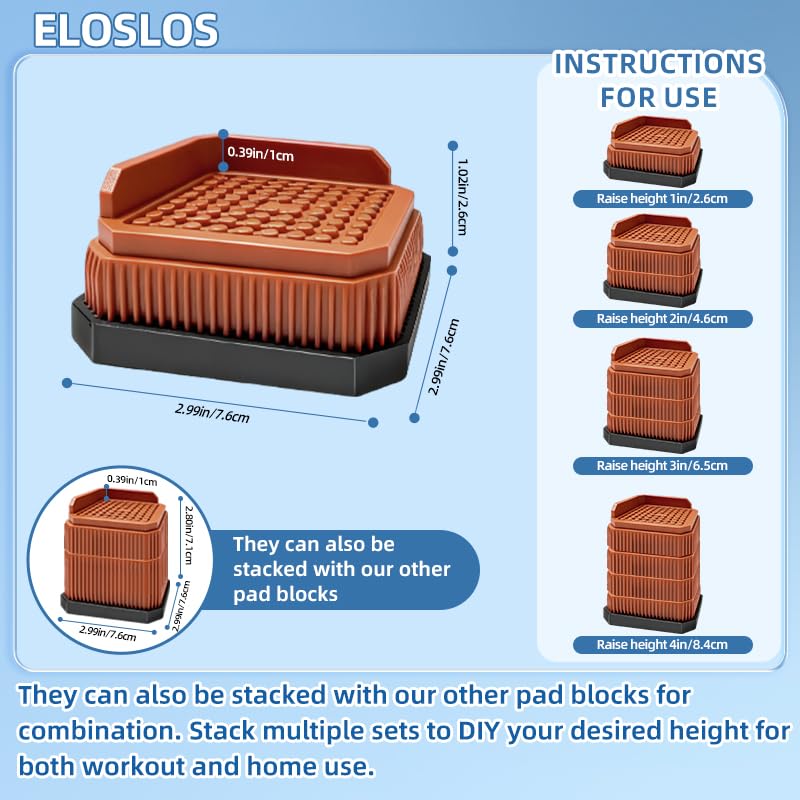 4 Pack Stackable Treadmill Riser Blocks, for Gym and Home Use - color: Brown, size: 1 layer(1nches)