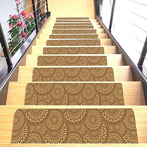 Set of 7 Stair Treads Ultra-Thin with Non Slip Rubber Backing 9”x26”, Mocha/Light Brown Color - 7 Pieces - color: Mocha, size: Design #1