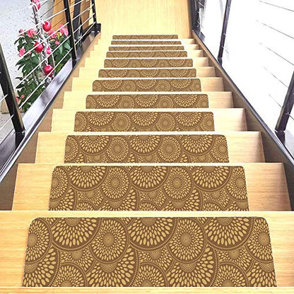 Set of 7 Stair Treads Ultra-Thin with Non Slip Rubber Backing 9”x26”, Mocha/Light Brown Color - 7 Pieces - color: Mocha, size: Design #1