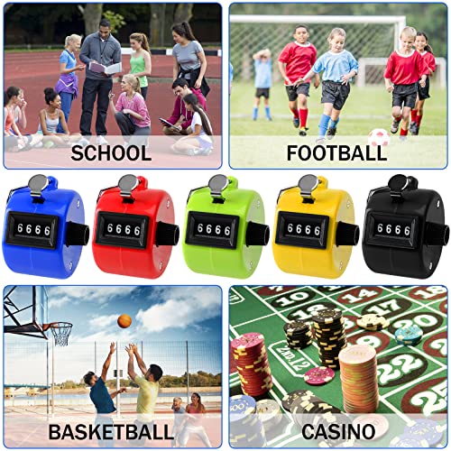 PETKNOWS 5Pcs Handheld Tally Clicker Counter 4 Digital Number for Sports - color: Red & Black & Yellow & Green & Blue