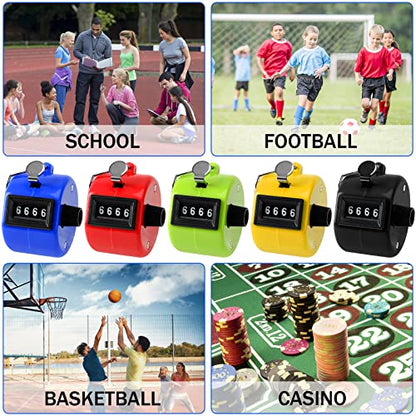 PETKNOWS 5Pcs Handheld Tally Clicker Counter 4 Digital Number for Sports - color: Red & Black & Yellow & Green & Blue