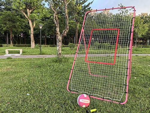 6 Adjustable AnglesVolleyball Rebounder Net 7x4 FT Bounce Back Trainer - color: Pink