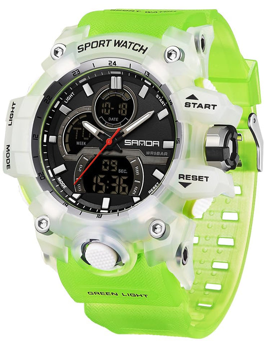 FANMIS Men Sports Outdoor Watch Analog Digital Multifunctional Black Watch - color: Z Green White
