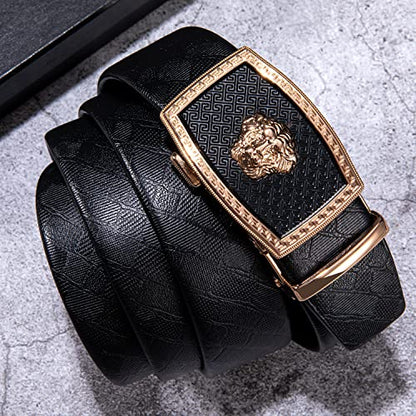 Dubulle Mens Ratchet Belt Gold Click Buckle Adjustable Leather Belts - color: Golden Gorilla, size: Adjustable from 36" to 45" Waist